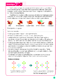 Imagem: Ilustração. Exemplifica como será o boxe Investigue. Página composta por textos, boxe complementar e imagens. Fim da imagem.