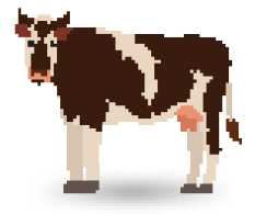 Imagem: Ilustração. Uma vaca branca com manchas pretas. Fim da imagem.