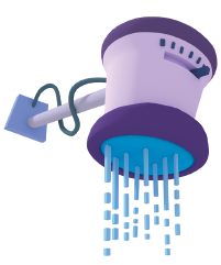 Imagem: Ilustração. Destaque de um chuveiro elétrico ligado. Fim da imagem.