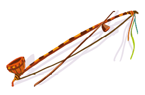 Imagem: Ilustração. Um berimbau. Fim da imagem.