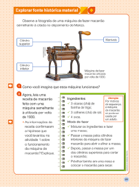 Imagem: Ilustração. Exemplifica como será a seção Explorar fonte histórica. Página composta por textos e imagens. Fim da imagem.