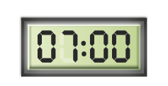Imagem: Ilustração. Visor de um relógio digital que marca 07:00.  Fim da imagem.