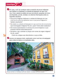 Imagem: Ilustração. Exemplifica como será o boxe Investigue. Página composta por textos, boxe complementar e imagens. Fim da imagem.